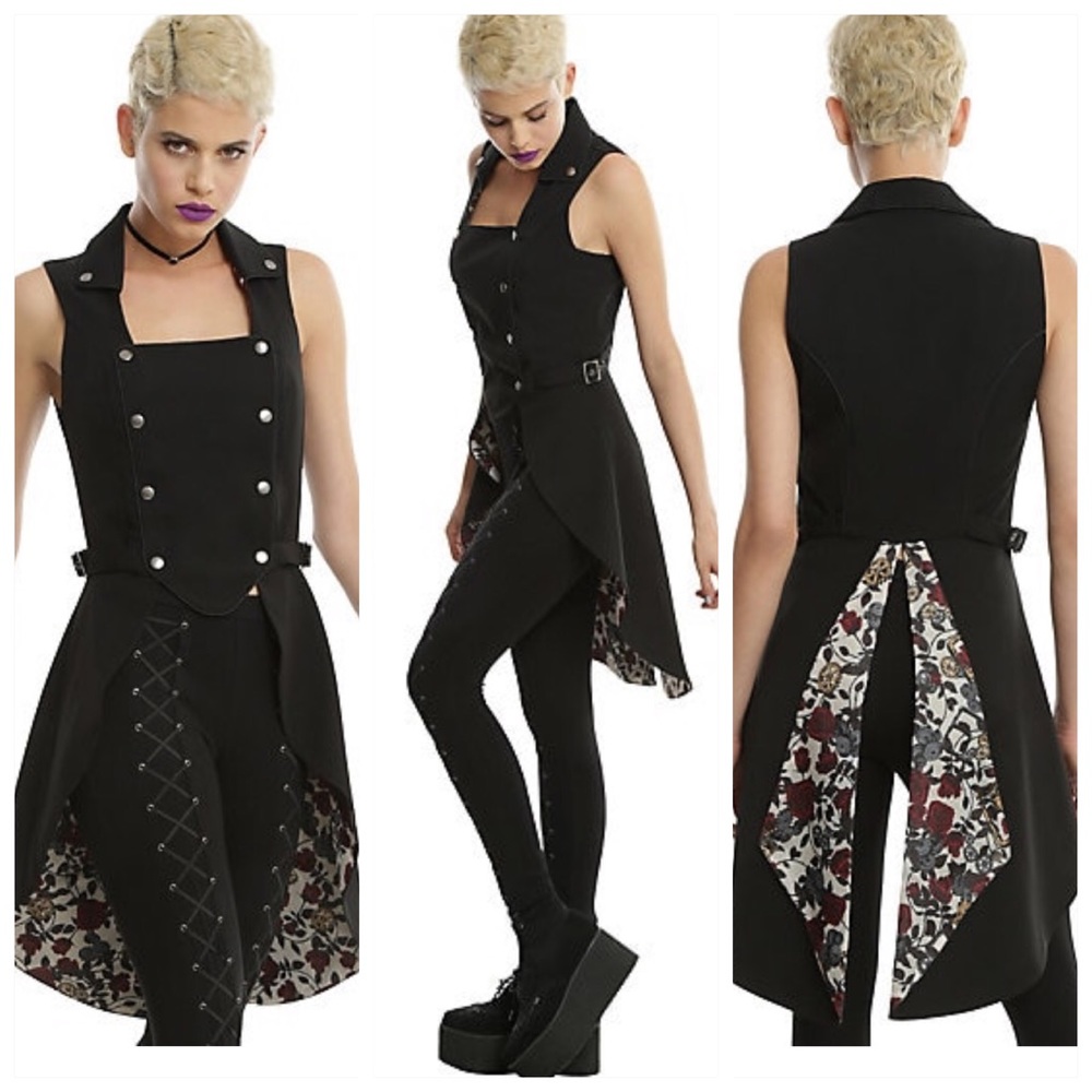 Black Snap Front Split Back Long Vest